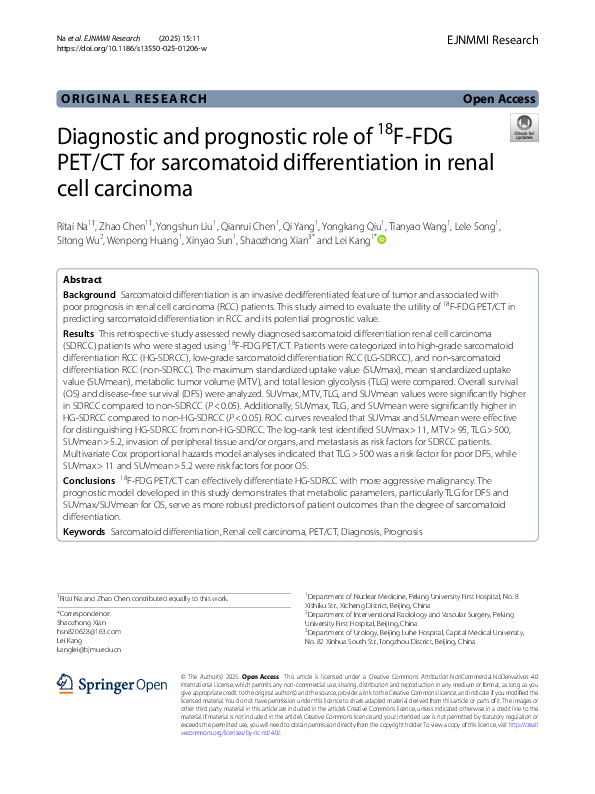 (PDF) Diagnostic and prognostic role of 18 F-FDG PET/CT for sarcomatoid ...