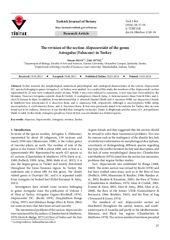 (PDF) The revision of the section Alopecuroidei of the genus Astragalus ...