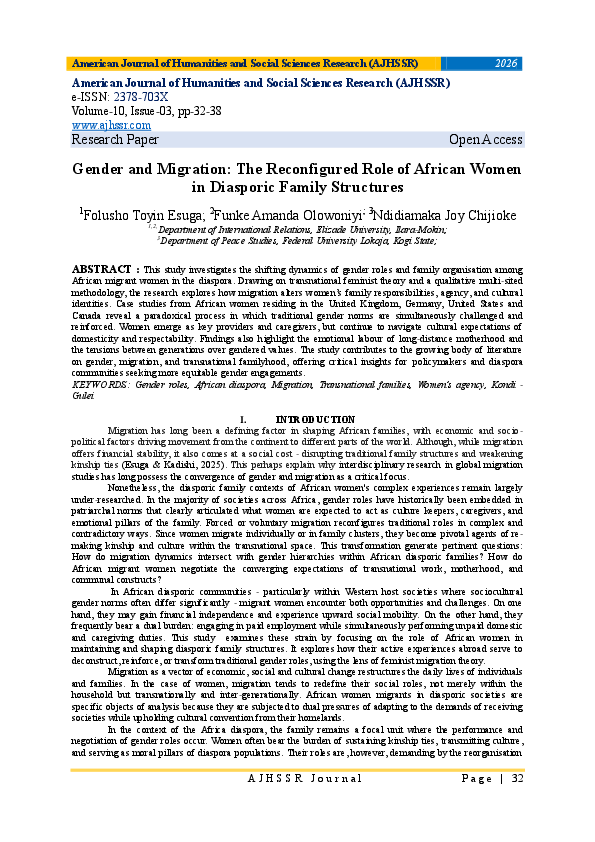 (PDF) Gender and Migration: The Reconfigured Role of African Women in ...