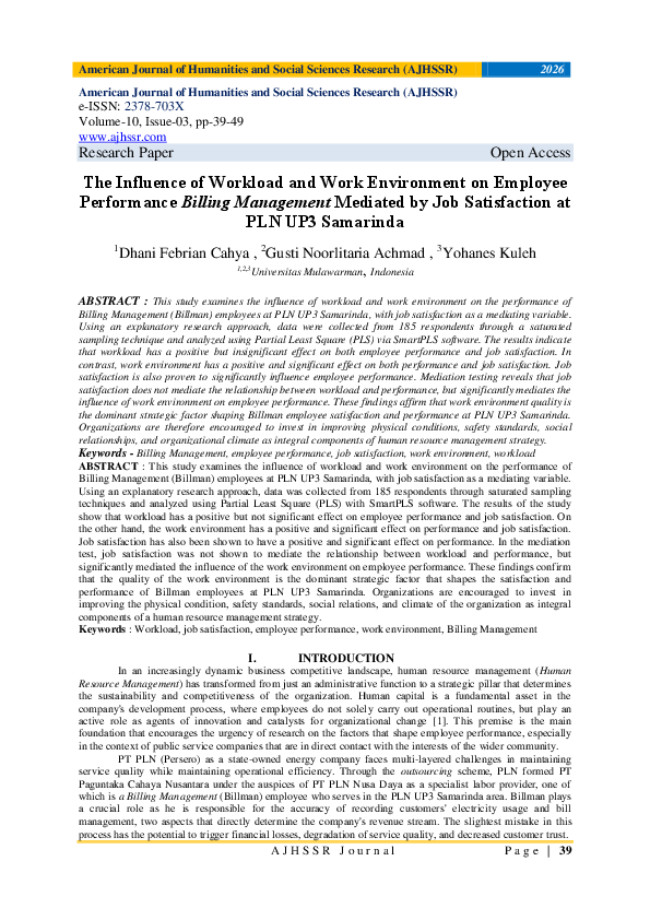 (PDF) The Influence of Workload and Work Environment on Employee ...
