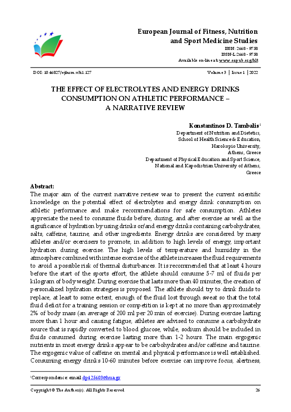 (PDF) The Effect of Electrolytes and Energy Drinks Consumption on ...