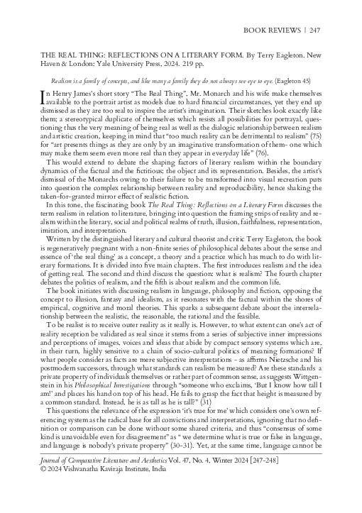 (PDF) THE REAL THING: REFLECTIONS ON A LITERARY FORM. By Terry Eagleton ...
