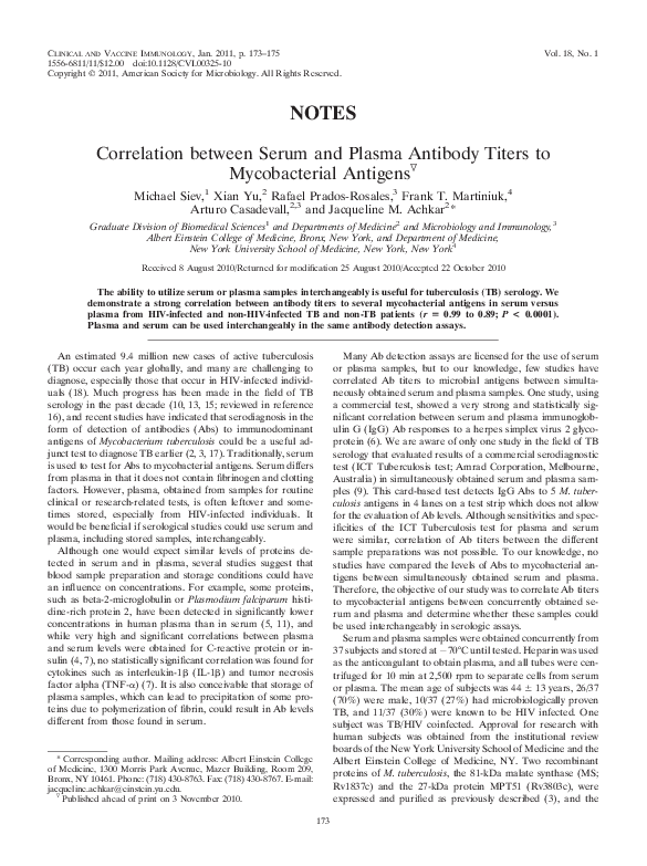 (PDF) Correlation between Serum and Plasma Antibody Titers to ...