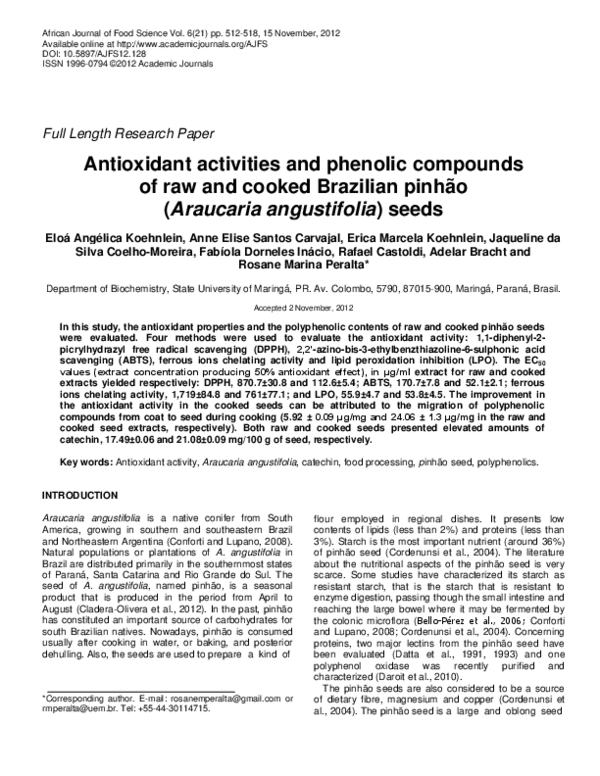 (PDF) Antioxidant activities and phenolic compounds of raw and cooked ...