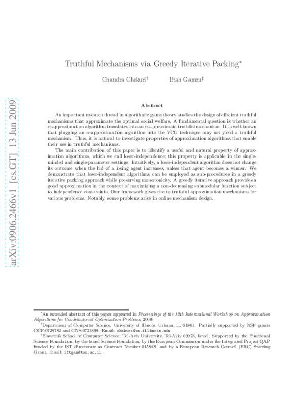 (PDF) Truthful Mechanisms via Greedy Iterative Packing