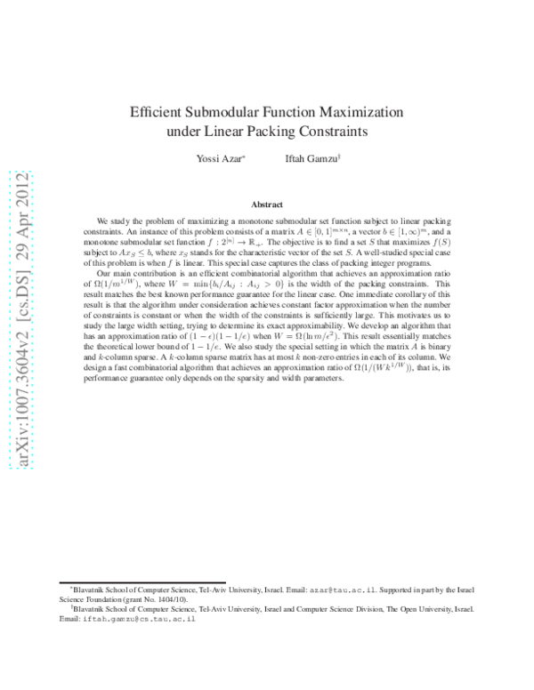 (PDF) Efficient Submodular Function Maximization under Linear Packing ...