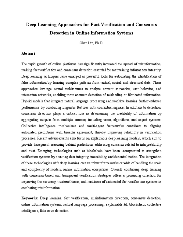 (PDF) Deep Learning Approaches for Fact Verification and Consensus ...