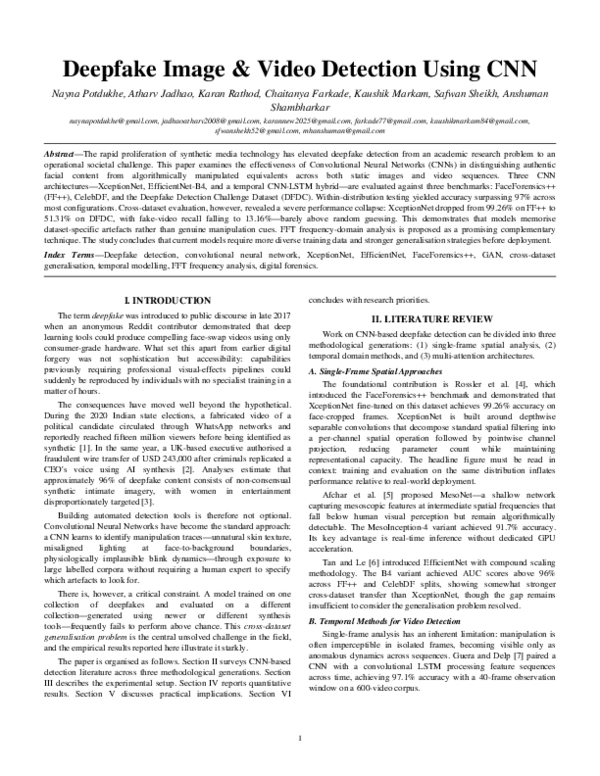 (PDF) Deepfake Image & Video Detection Using CNN