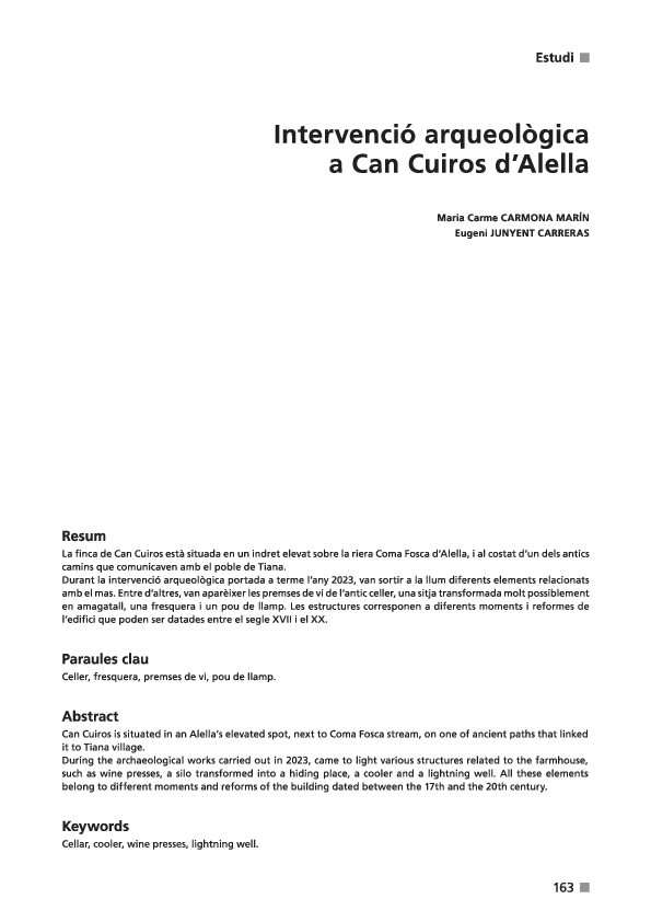 (PDF) Intervenció arqueològica a Can Cuiros d’Alella (Maresme)