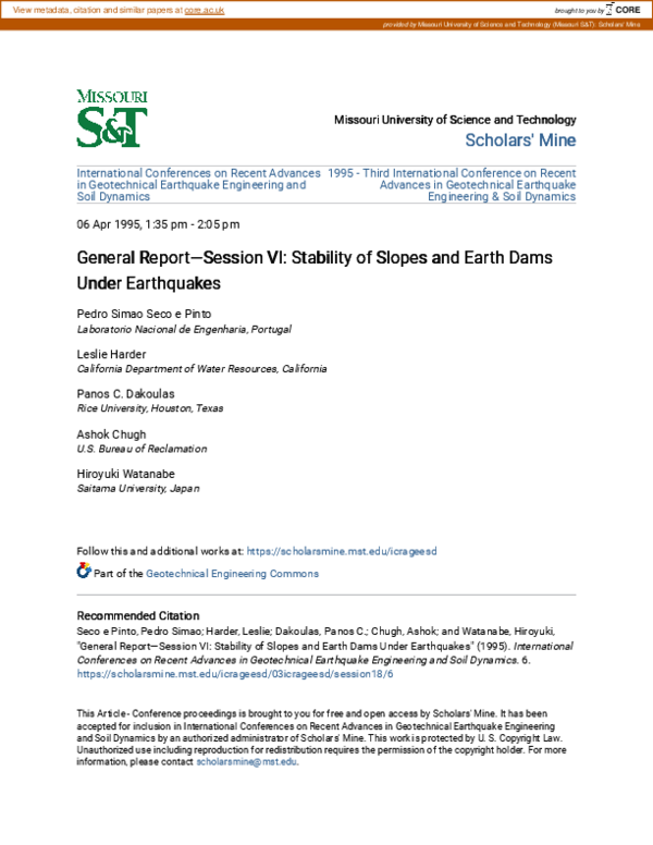 (PDF) General Report—Session VI: Stability of Slopes and Earth Dams ...