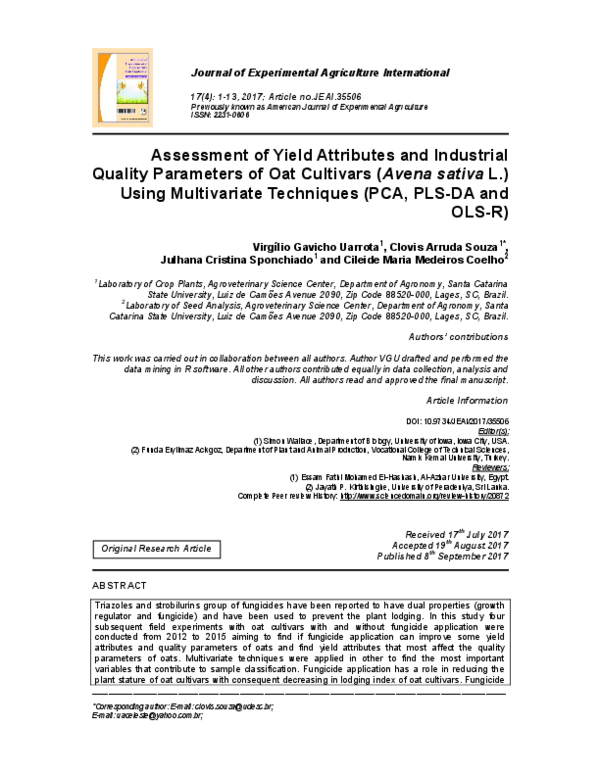 (PDF) Assessment Of Yield Attributes And Industrial Quality Parameters ...