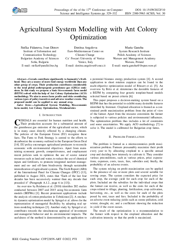 (PDF) Agricultural System Modelling with Ant Colony Optimization