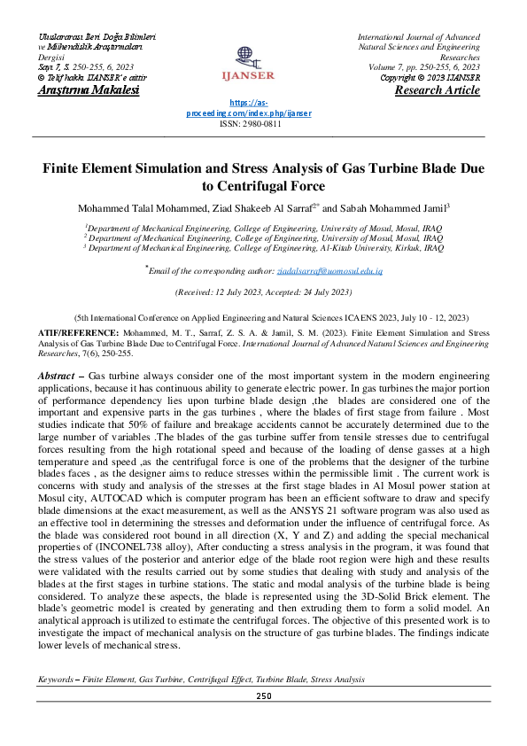 (PDF) Finite Element Simulation and Stress Analysis of Gas Turbine ...