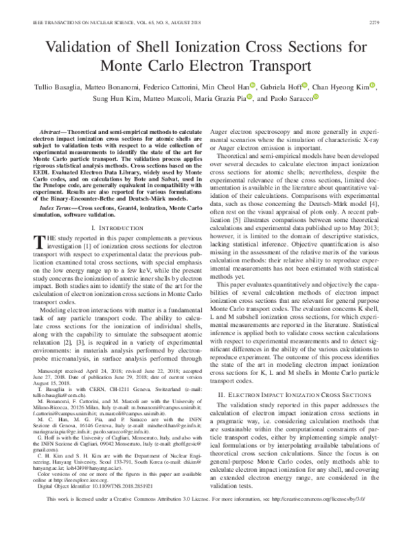 (PDF) Validation of Shell Ionization Cross Sections for Monte Carlo ...