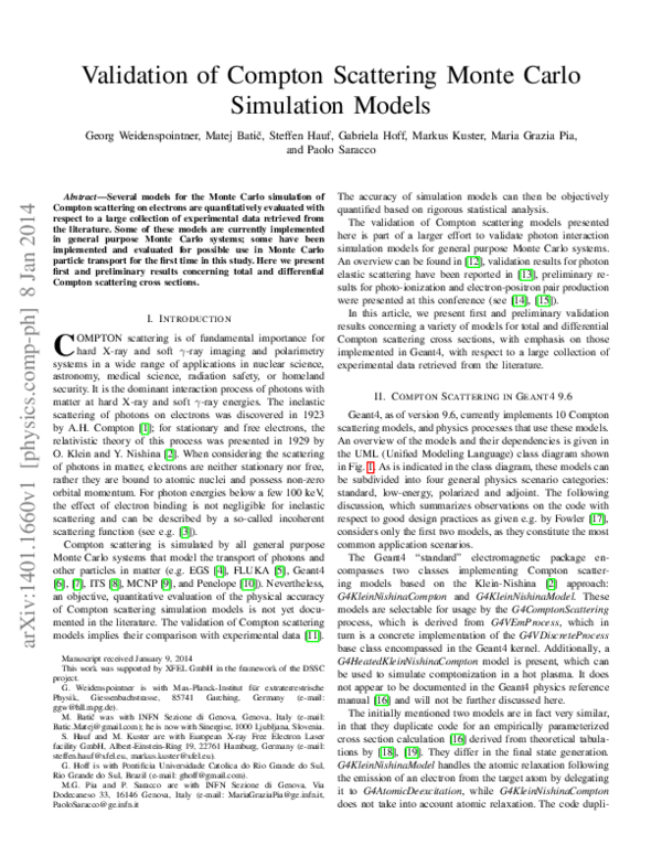 (PDF) Validation of Compton Scattering Monte Carlo Simulation Models