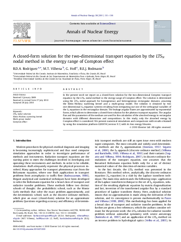 (PDF) A closed-form solution for the two-dimensional transport equation ...