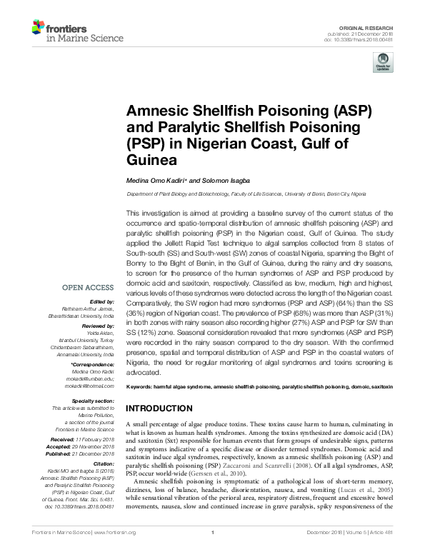 (PDF) Amnesic Shellfish Poisoning (ASP) and Paralytic Shellfish ...