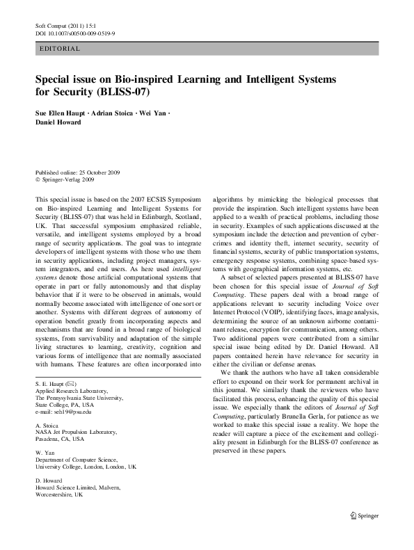(PDF) Special issue on Bio-inspired Learning and Intelligent Systems ...