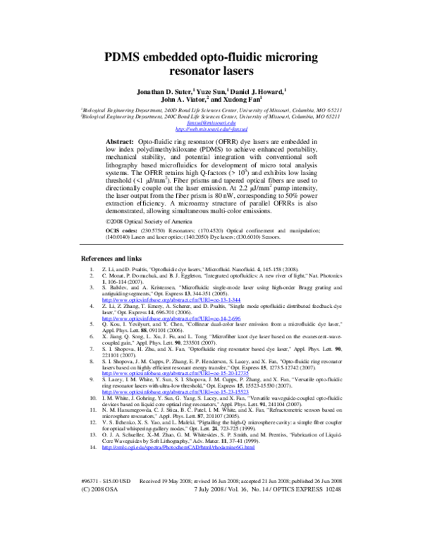 (PDF) PDMS embedded opto-fluidic microring resonator lasers