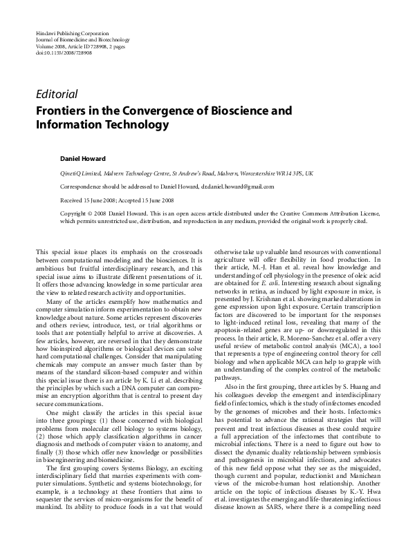 (PDF) Frontiers in the Convergence of Bioscience and Information ...