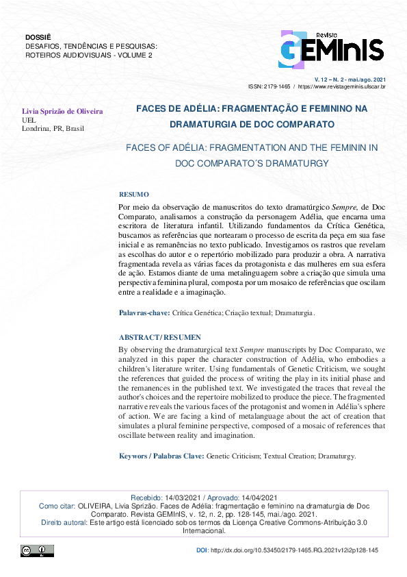 (PDF) FACES DE ADÉLIA: FRAGMENTAÇÃO E FEMININO NA DRAMATURGIA DE DOC ...