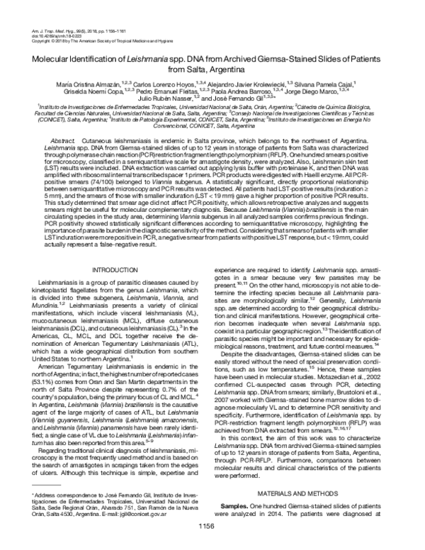 (PDF) DNA extraction and amplification of Leishmania from archived ...