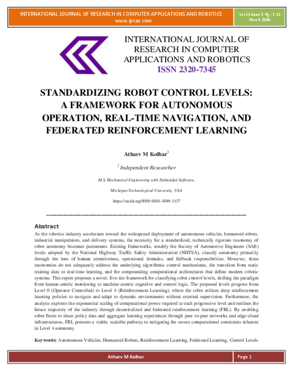 (PDF) STANDARDIZING ROBOT CONTROL LEVELS: A FRAMEWORK FOR AUTONOMOUS ...