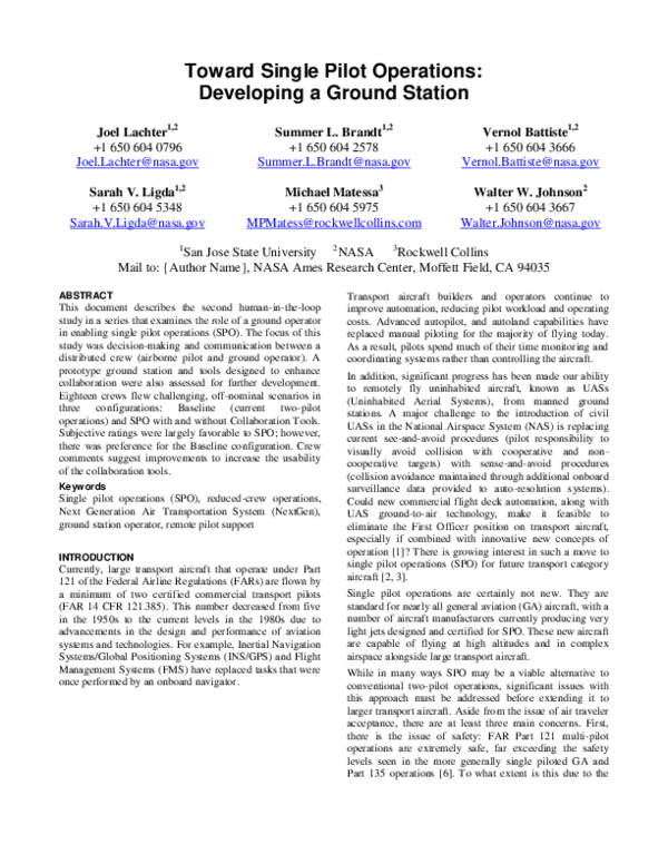 (PDF) Toward single pilot operations