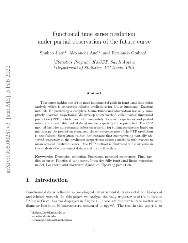 (PDF) Functional Time Series Prediction Under Partial Observation of ...