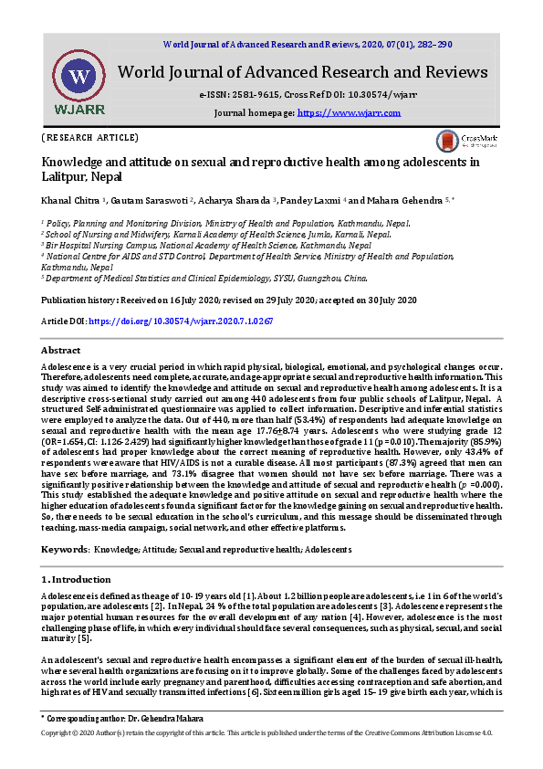 (PDF) Knowledge and attitude on sexual and reproductive health among ...