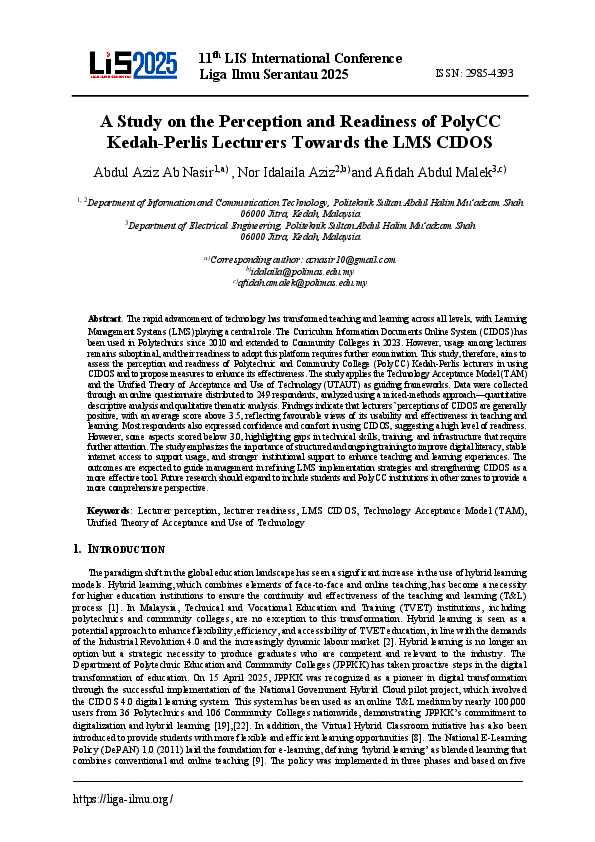 (PDF) A Study on the Perception and Readiness of PolyCC Kedah-Perlis ...