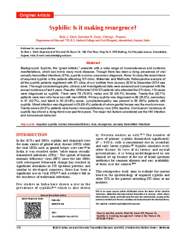 (PDF) Syphilis: Is it making resurgence?
