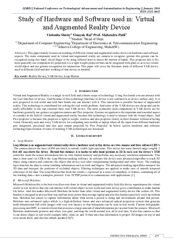 (PDF) Study of Hardware and Software used in: Virtual and Augmented ...