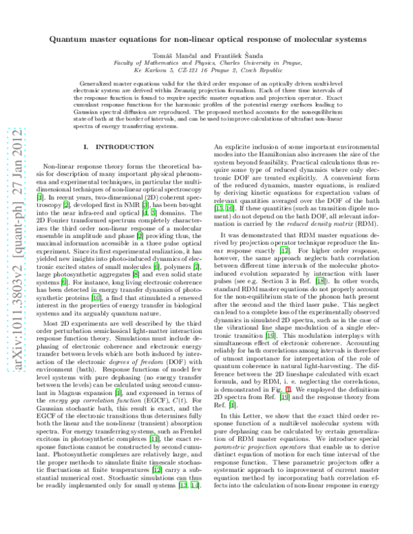 (PDF) Quantum master equations for non-linear optical response of ...