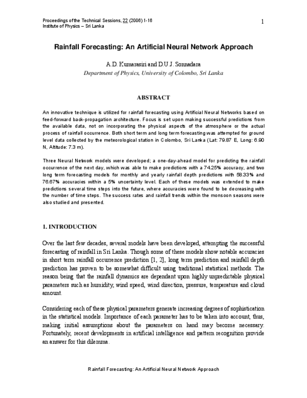 (PDF) Rainfall Forecasting: An Artificial Neural Network Approach