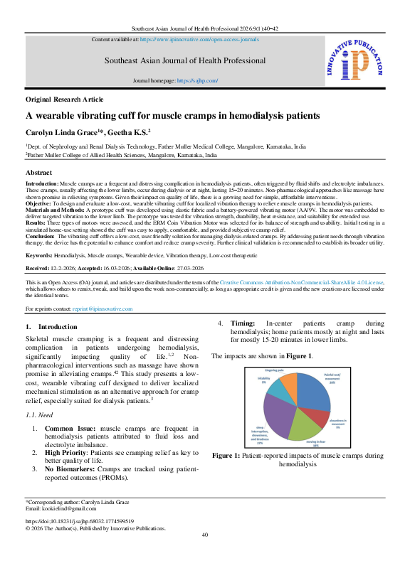 PDF) A wearable vibrating cuff for muscle cramps in hemodialysis patients
