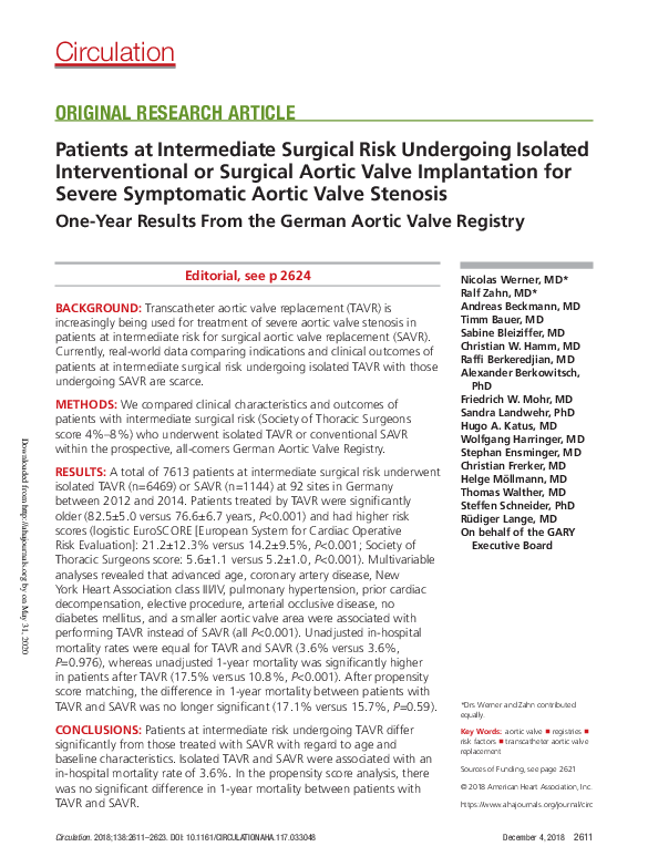 (PDF) Patients at Intermediate Surgical Risk Undergoing Isolated ...