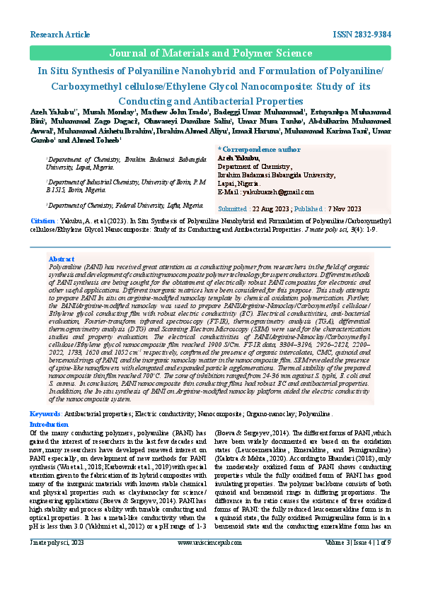 (PDF) In Situ Synthesis of Polyaniline Nanohybrid and Formulation of ...
