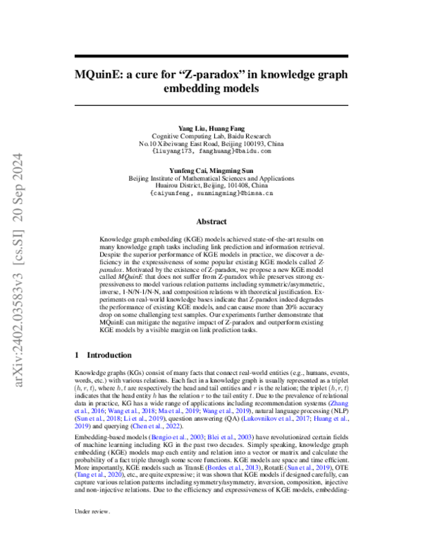 (PDF) MQuinE: a cure for "Z-paradox" in knowledge graph embedding models