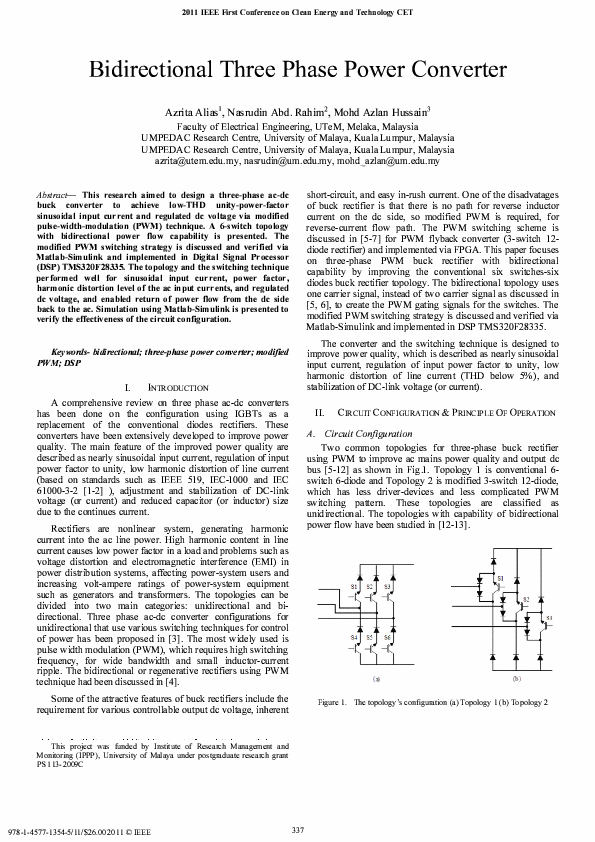 (PDF) Bidirectional three phase power converter
