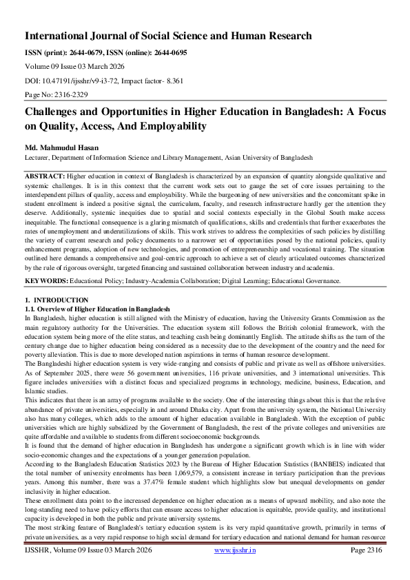 (PDF) Challenges and Opportunities in Higher Education in Bangladesh: A ...
