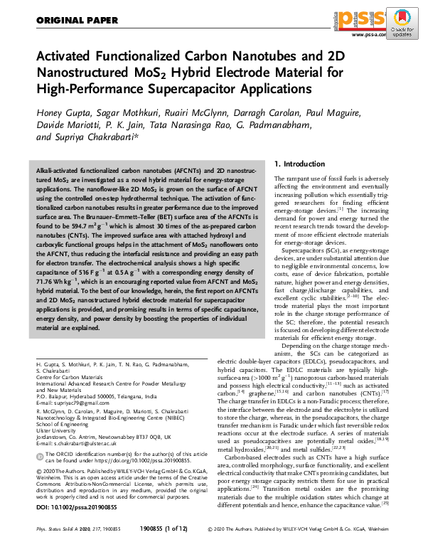 (PDF) Activated Functionalized Carbon Nanotubes and 2D Nanostructured ...