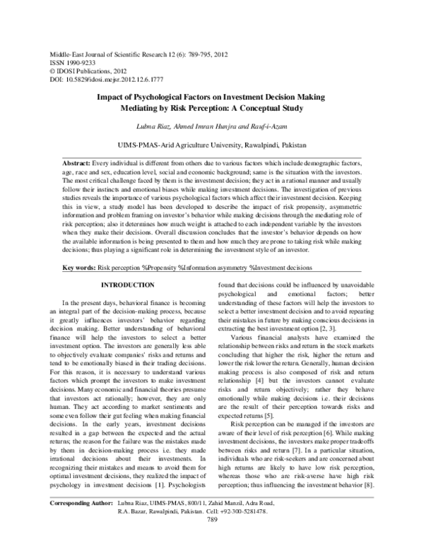 (PDF) Impact of Psychological Factors on Investment Decision Making ...