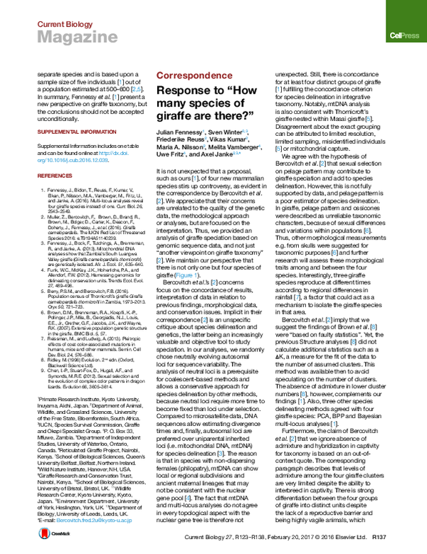 (PDF) Response to “How many species of giraffe are there?”