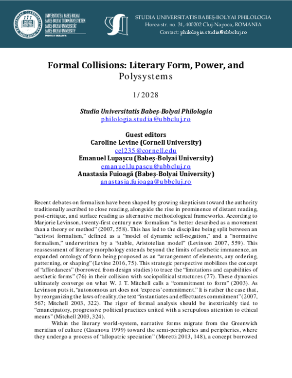 (PDF) CfP: Formal Collisions: Literary Form, Power, and Polysystems