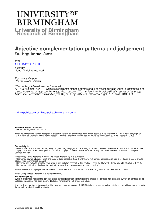 (PDF) Adjective complementation patterns and judgement: Aligning ...
