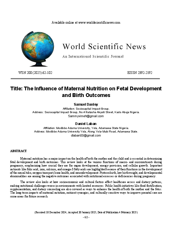 (PDF) The Influence of Maternal Nutrition on Fetal Development and ...