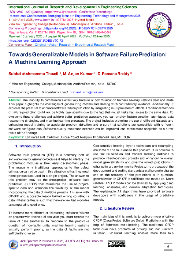 (PDF) Towards Generalizable Models in Software Failure Prediction: A ...