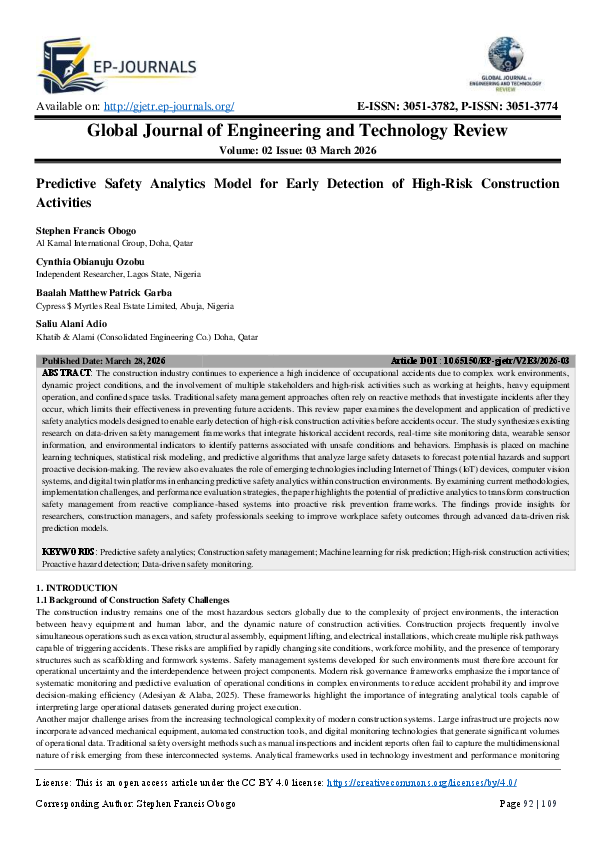 (PDF) Predictive Safety Analytics Model for Early Detection of High ...