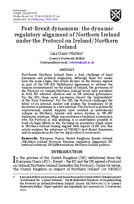 (PDF) Post-Brexit dynamism: the dynamic regulatory alignment of ...